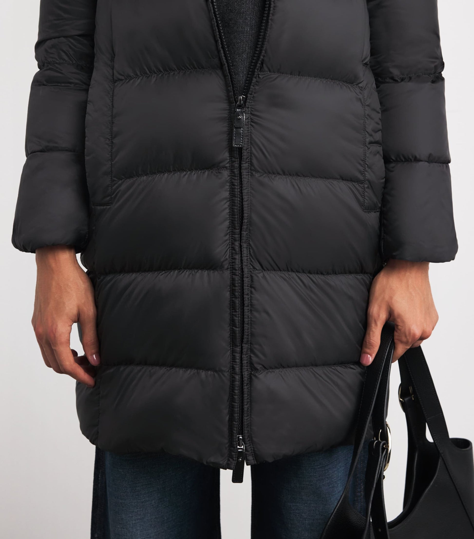 Max Mara Black Down Quilted Longline Jacket