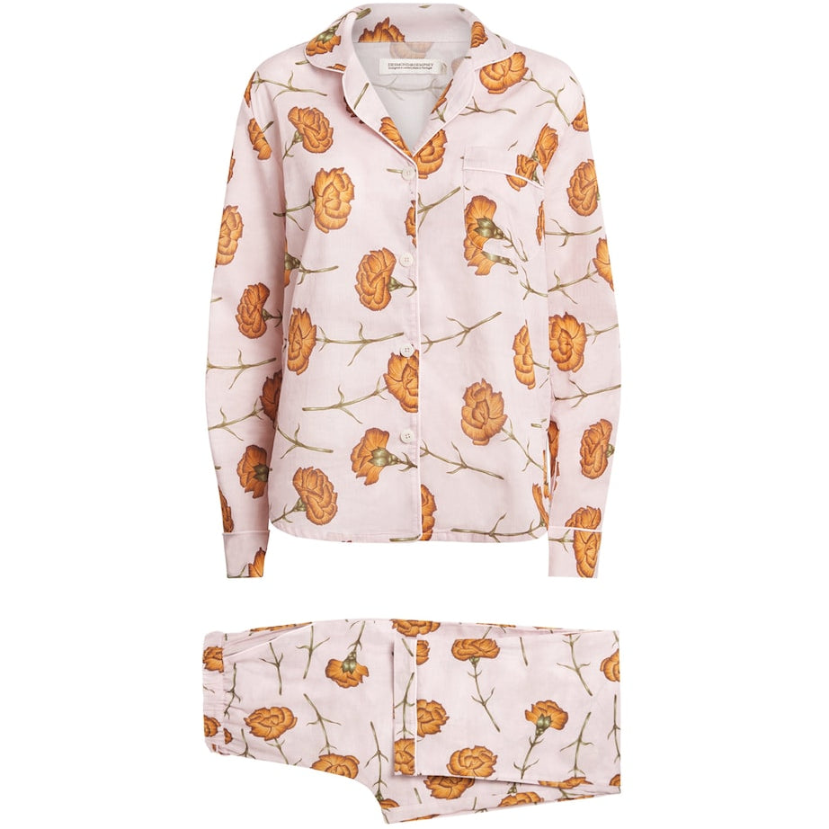 Desmond & Dempsey Pink Cotton Carnations Pyjama Set