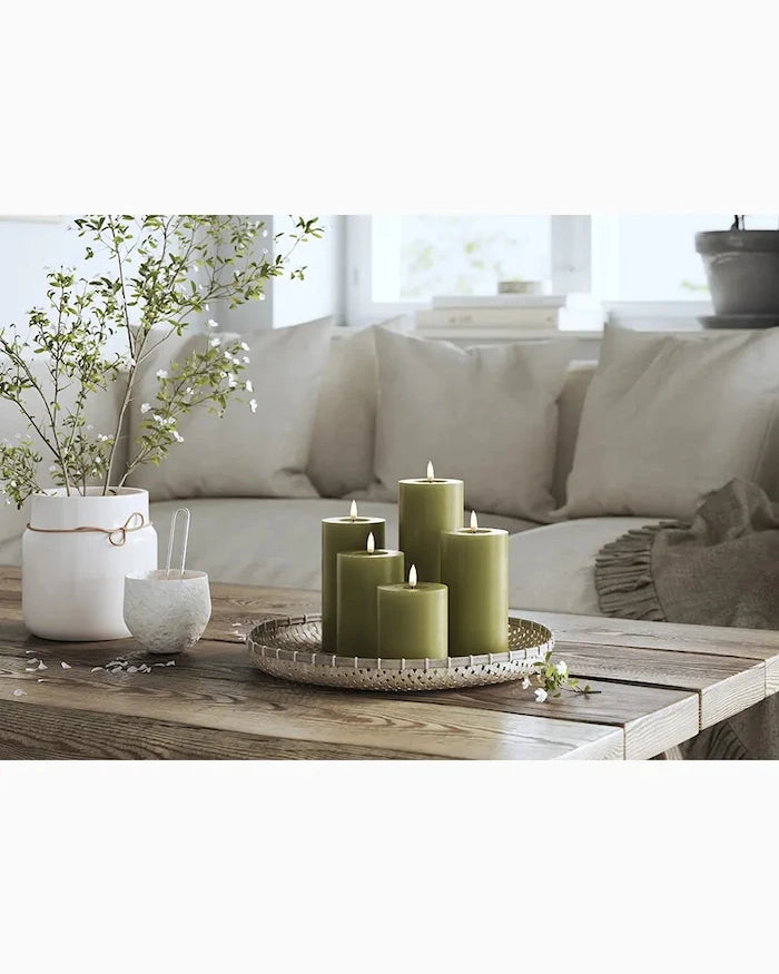 Led свещ Deluxe Homeart Oliven Gronne Bloklys 10 x 15 cm
