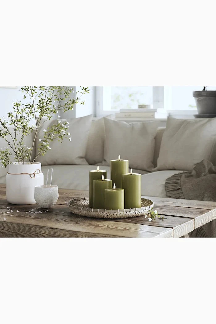 Led свещ Deluxe Homeart Oliven Gronne Bloklys 10 x 15 cm