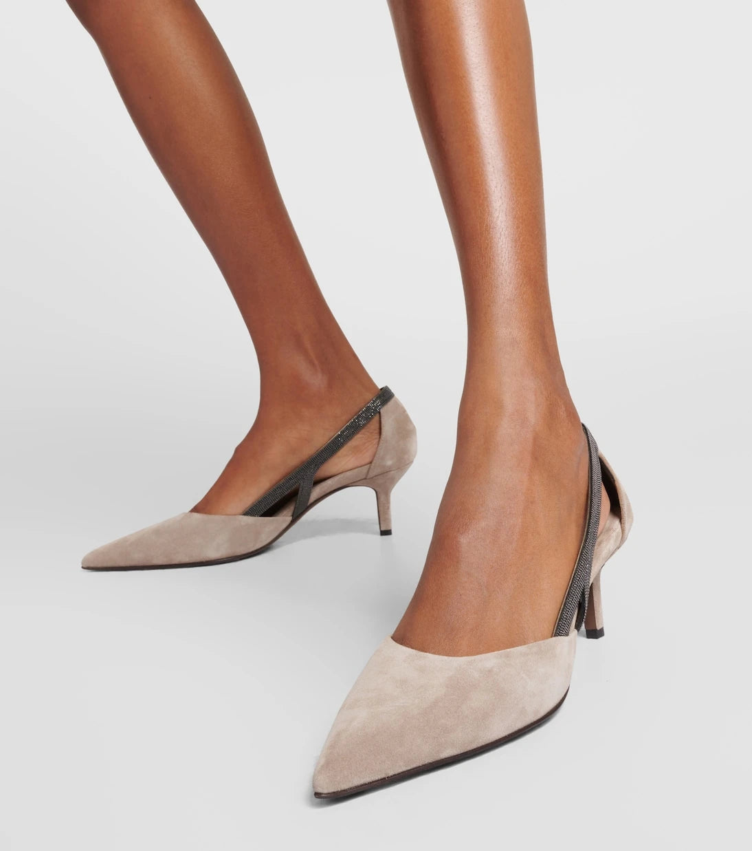 Brunello Cucinelli - Embellished suede slingback pumps