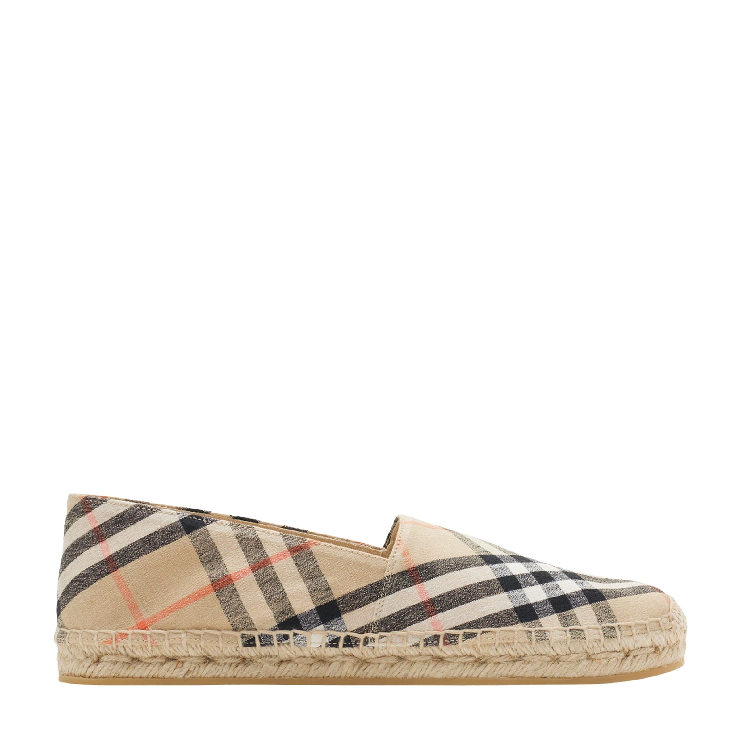 Beige Linen-Blend Check Espadrilles