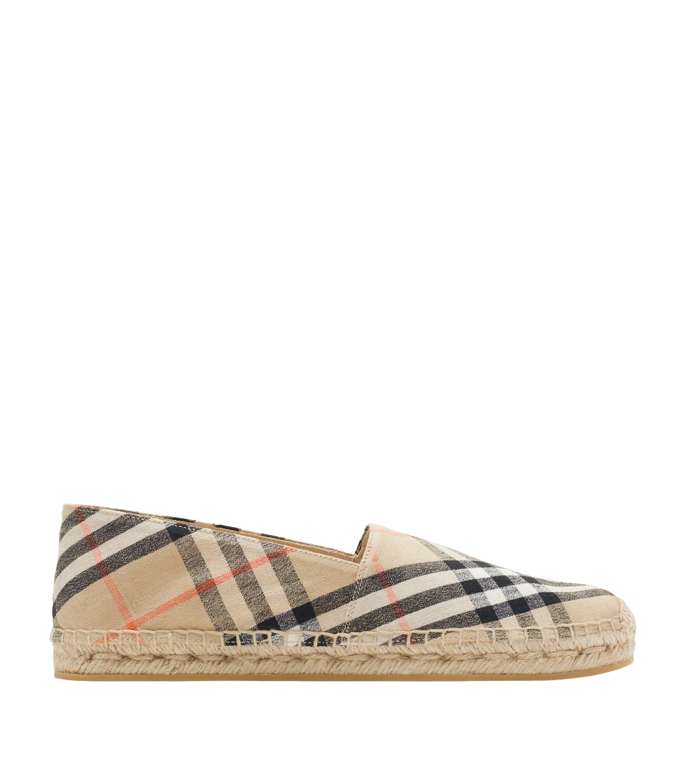Beige Linen-Blend Check Espadrilles
