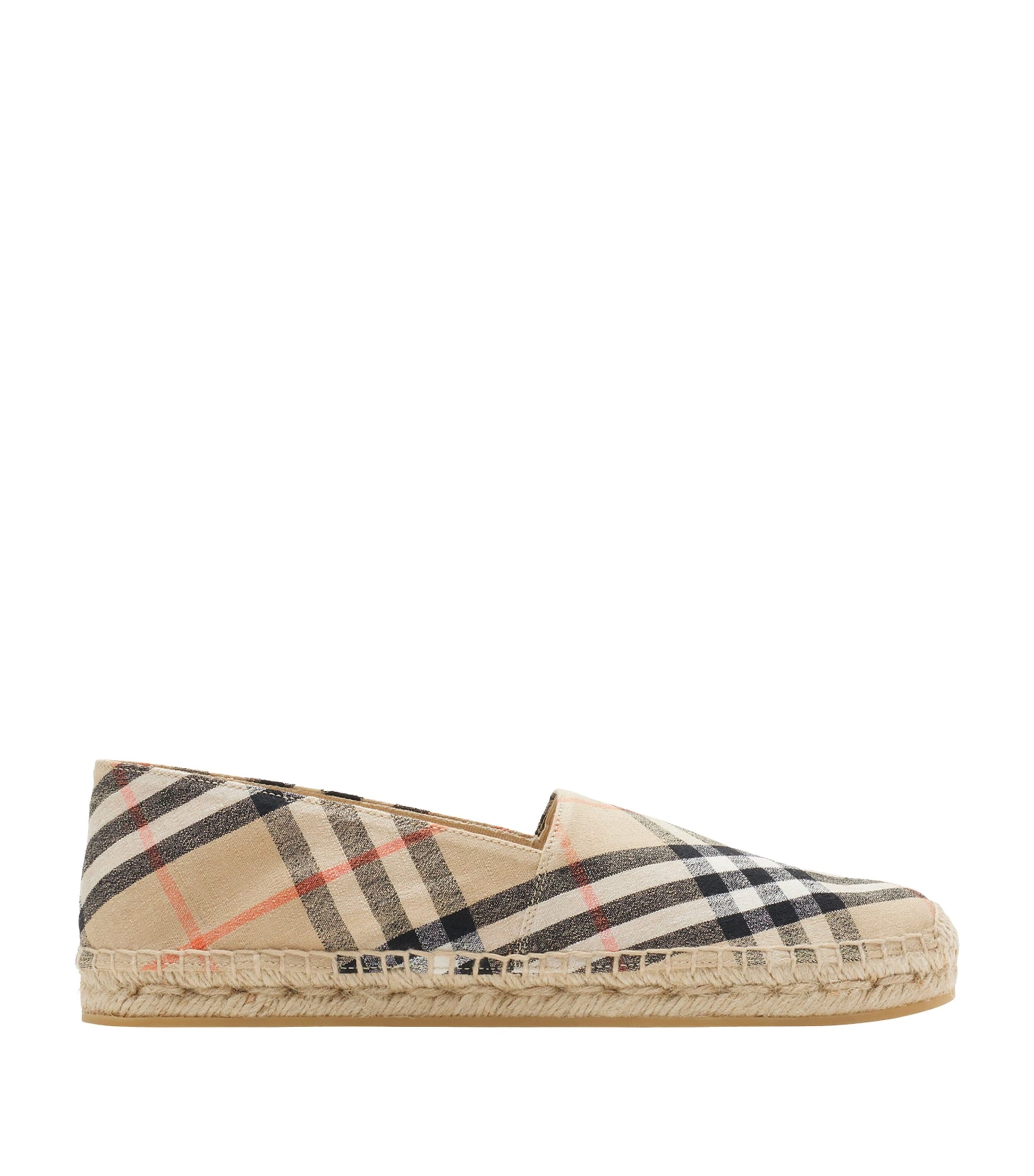 Beige Linen-Blend Check Espadrilles