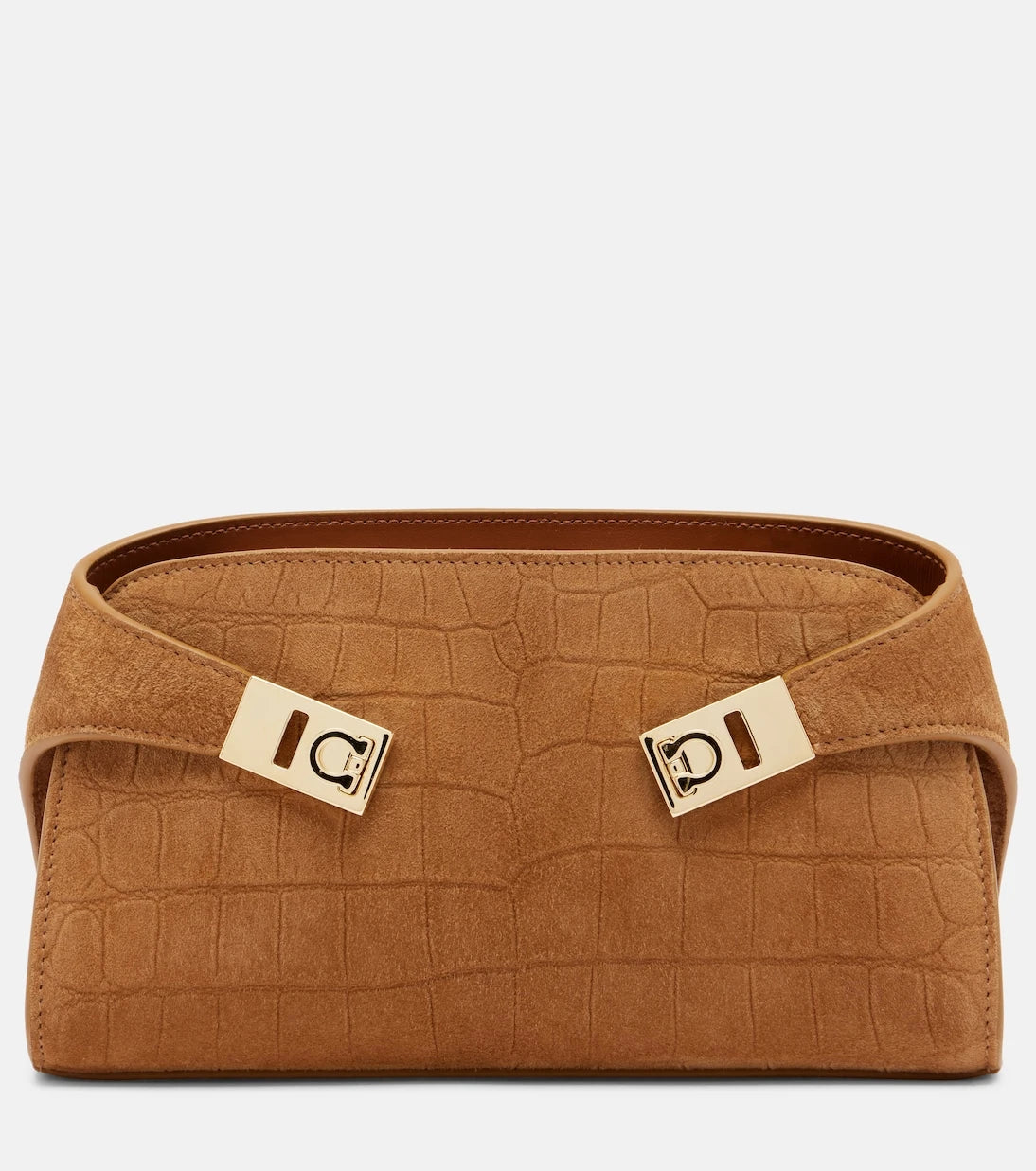 Ferragamo - Hug Mini croc-effect suede clutch