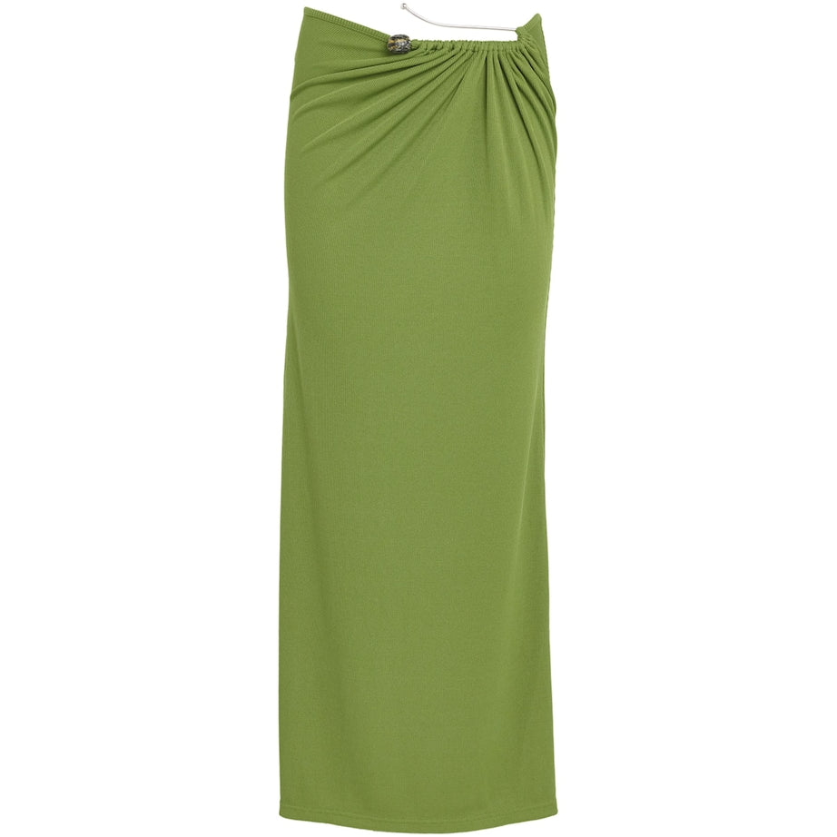 Green Pin-Gathered Maxi Skirt