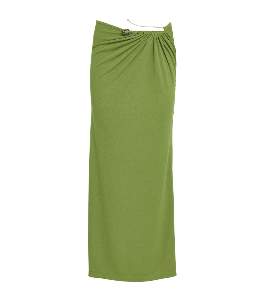 Green Pin-Gathered Maxi Skirt