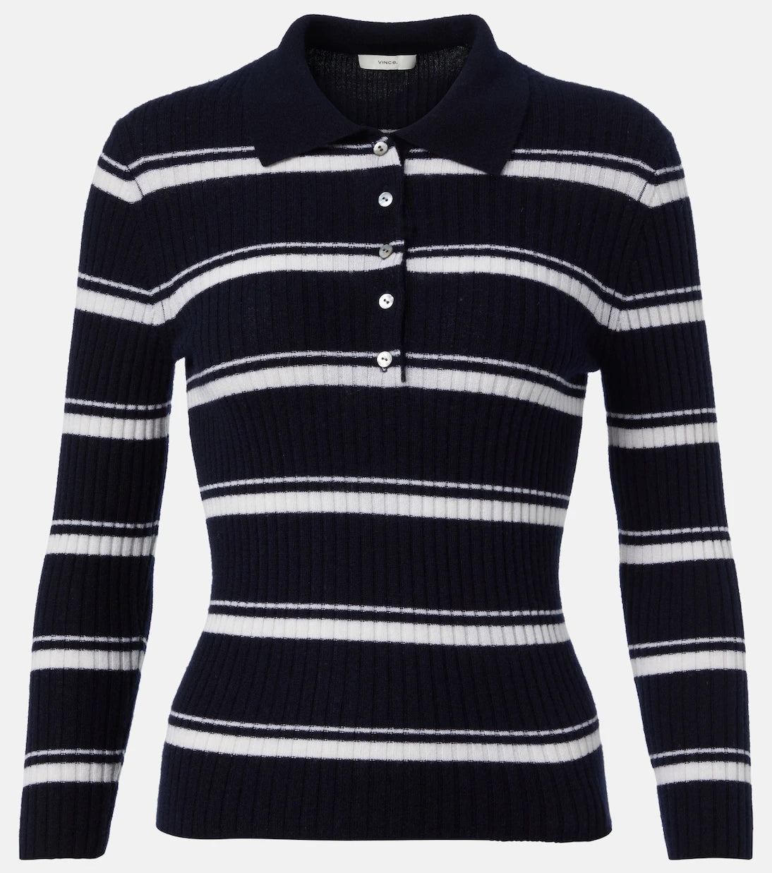Vince - Striped cashmere and silk polo sweater