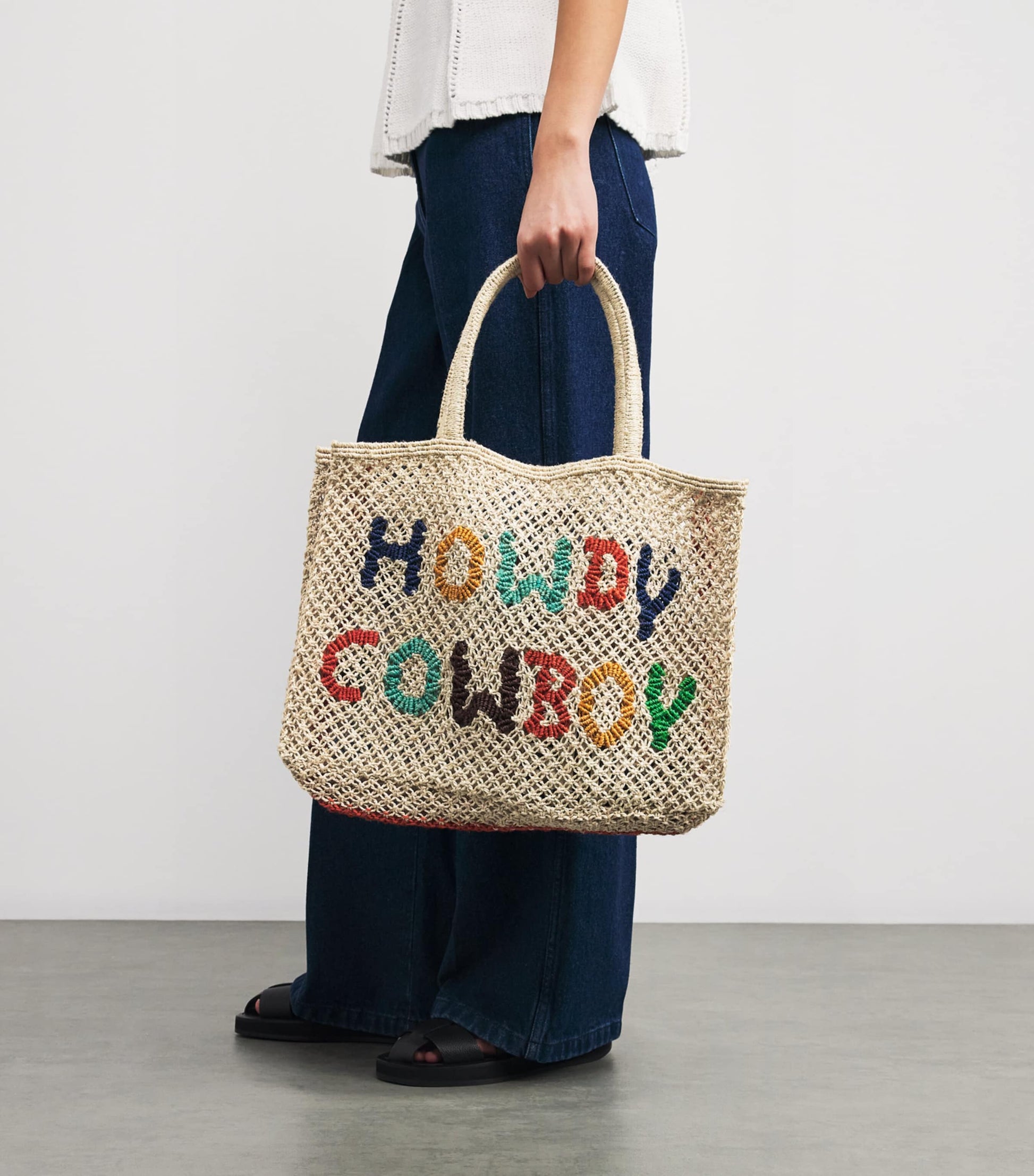 Multi Small Jute Howdy Cowboy Tote Bag
