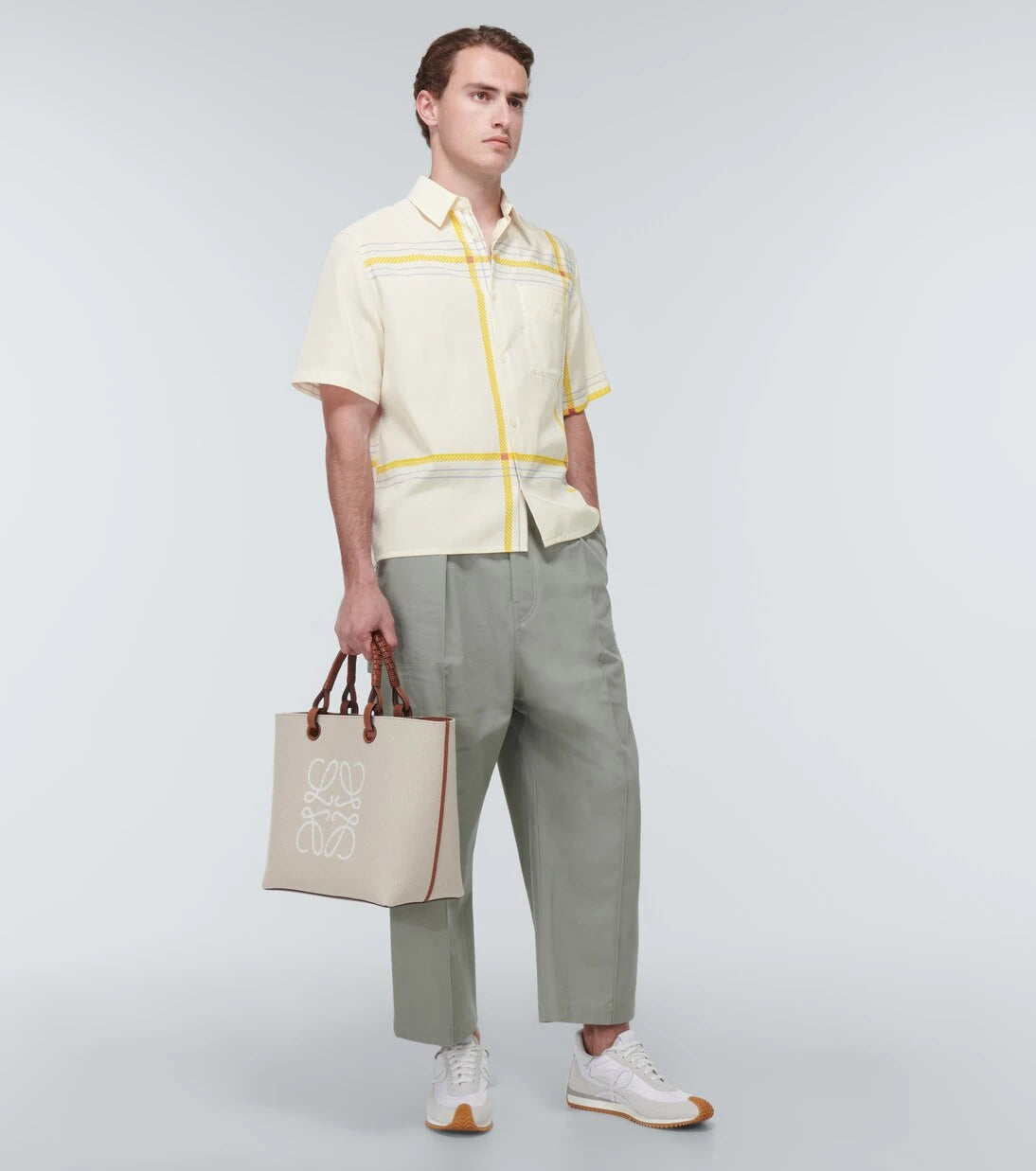 Loewe - قميص من الحرير والقطن بنقشة الكاروه