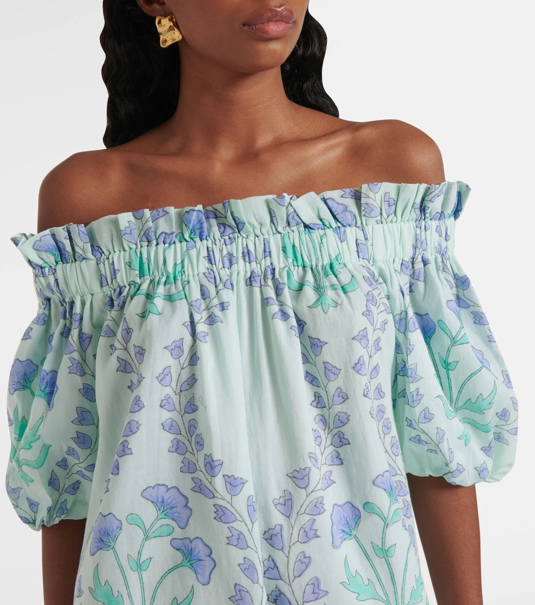 Juliet Dunn - Printed off-shoulder cotton minidress