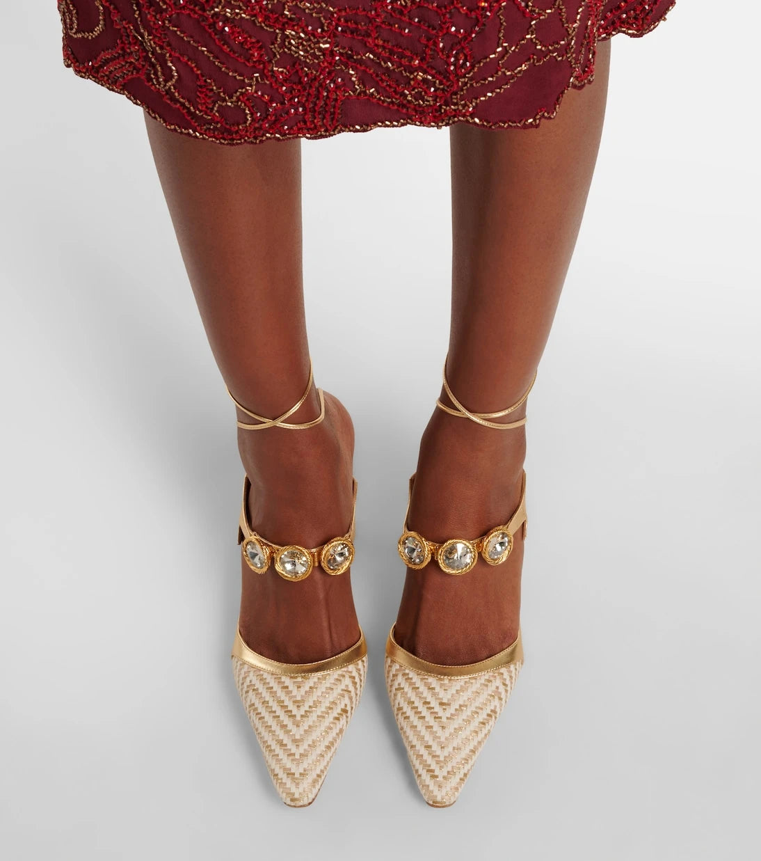 Manolo Blahnik - Soria embellished leather-trimmed pumps