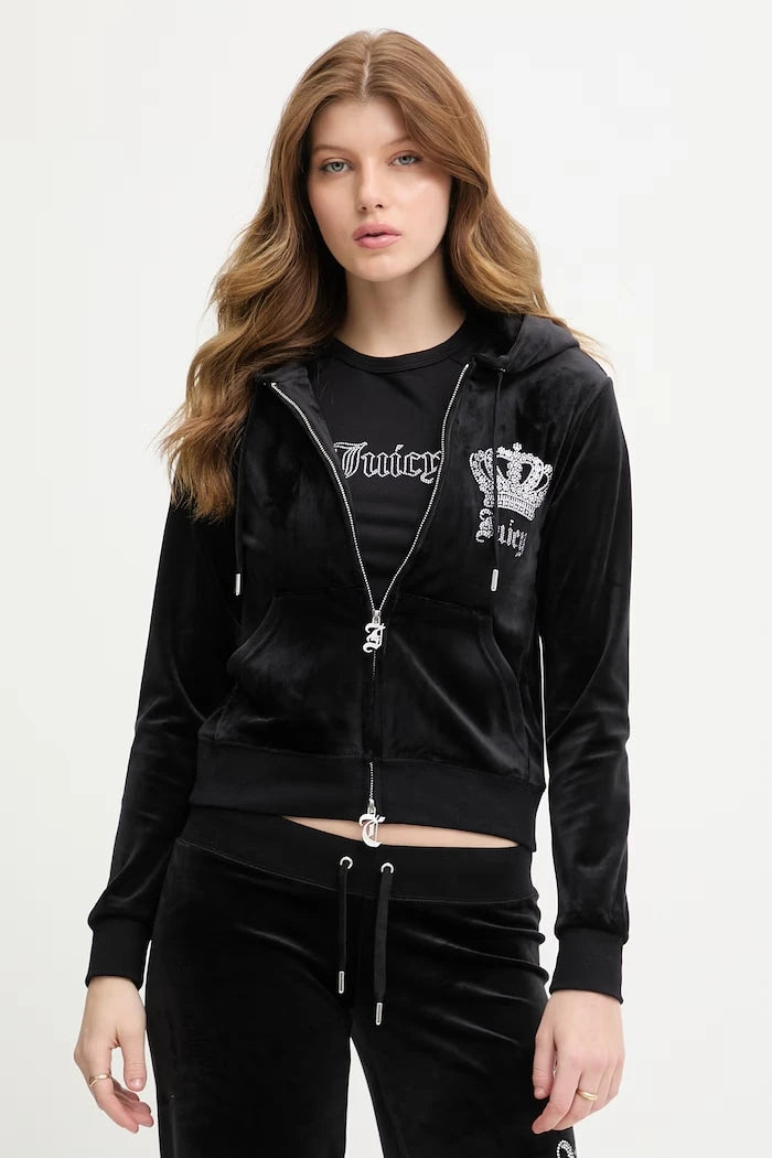 Juicy Couture kadife kapüşonlu kadın sweatshirt GOTHIC CROWN
