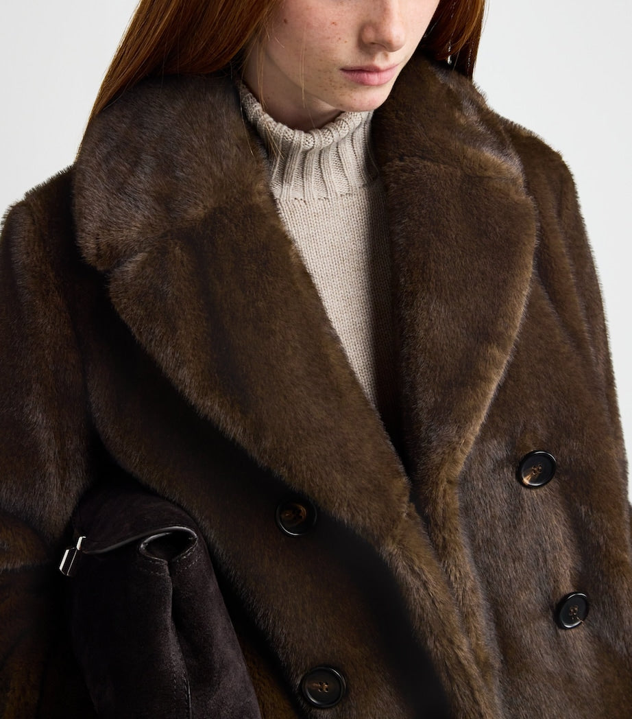 Brown Faux Fur Pea Coat
