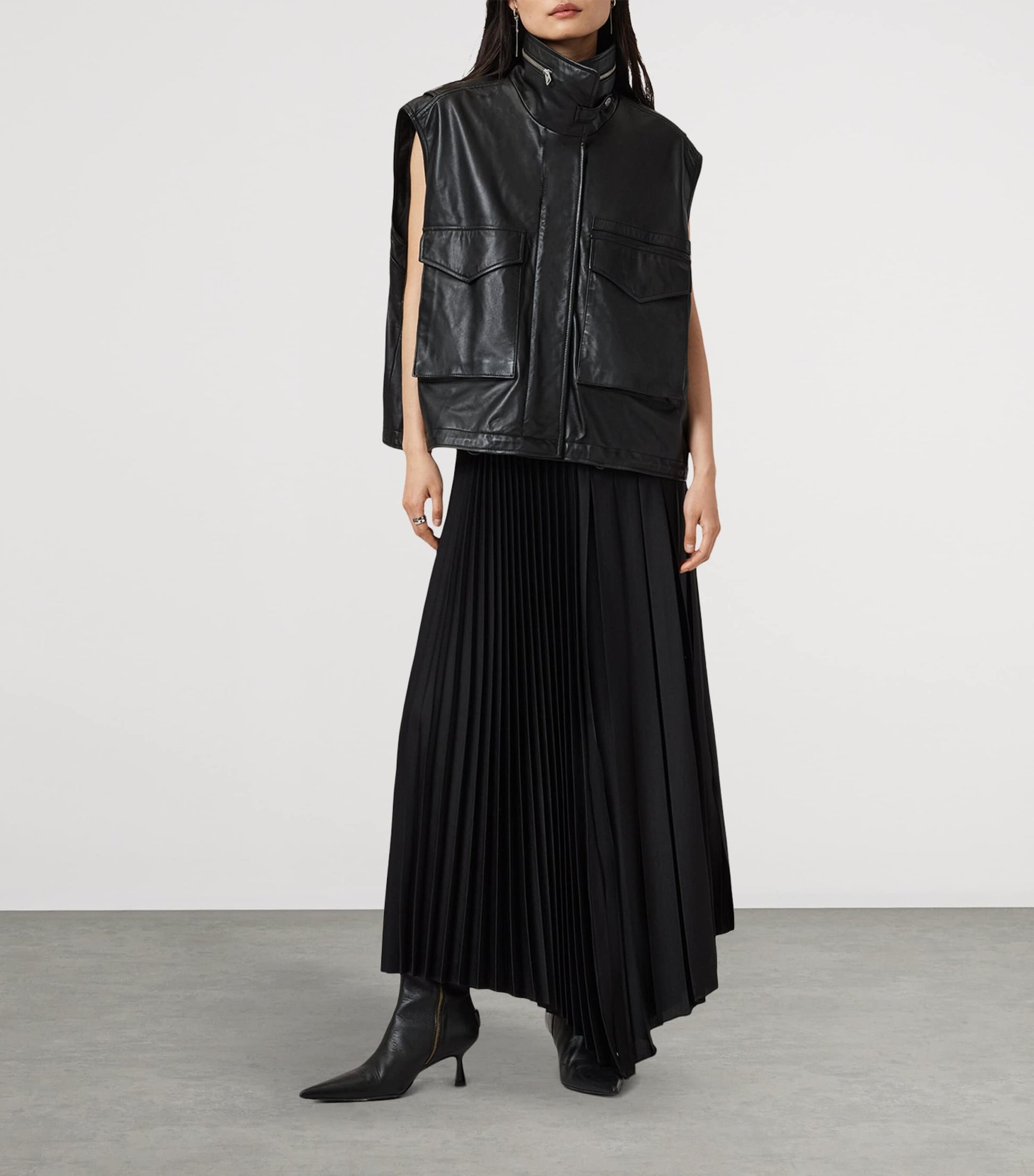 AllSaints Black Lambskin Clay Gilet