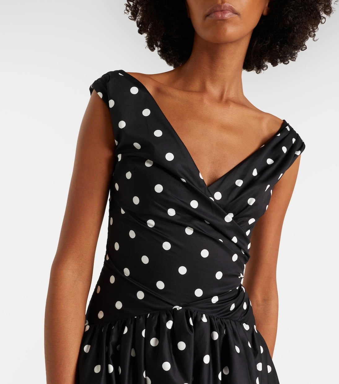 Self-Portrait - Polka-dot off-shoulder cotton midi dress