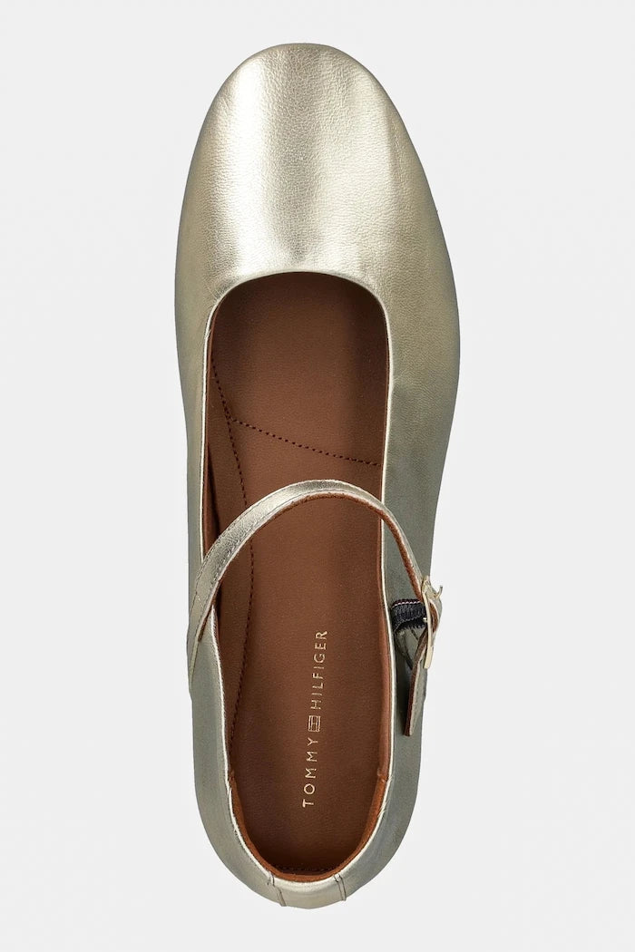 Tommy Hilfiger Deri Babetler HILFIGER GOLD BALLERINAS