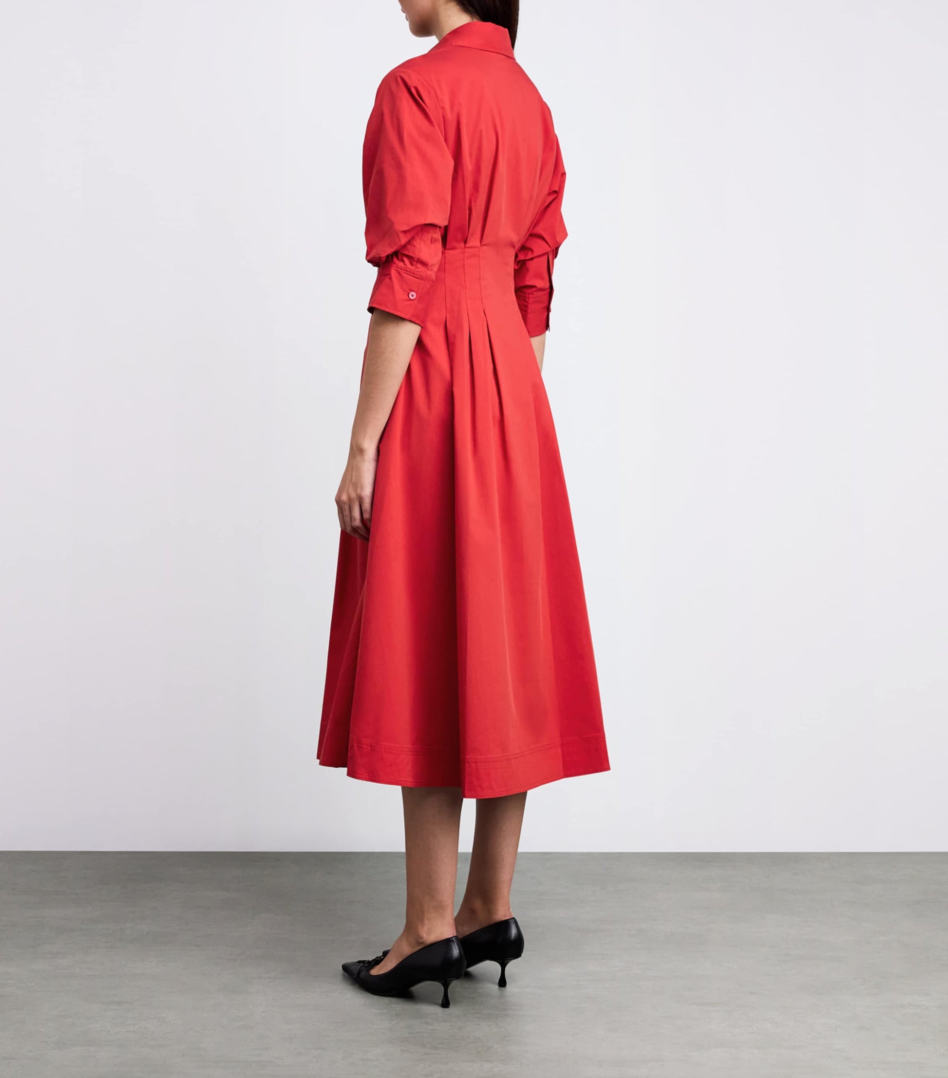 Simkhai Red Cotton-Blend Pintuck Jazz Midi Dress