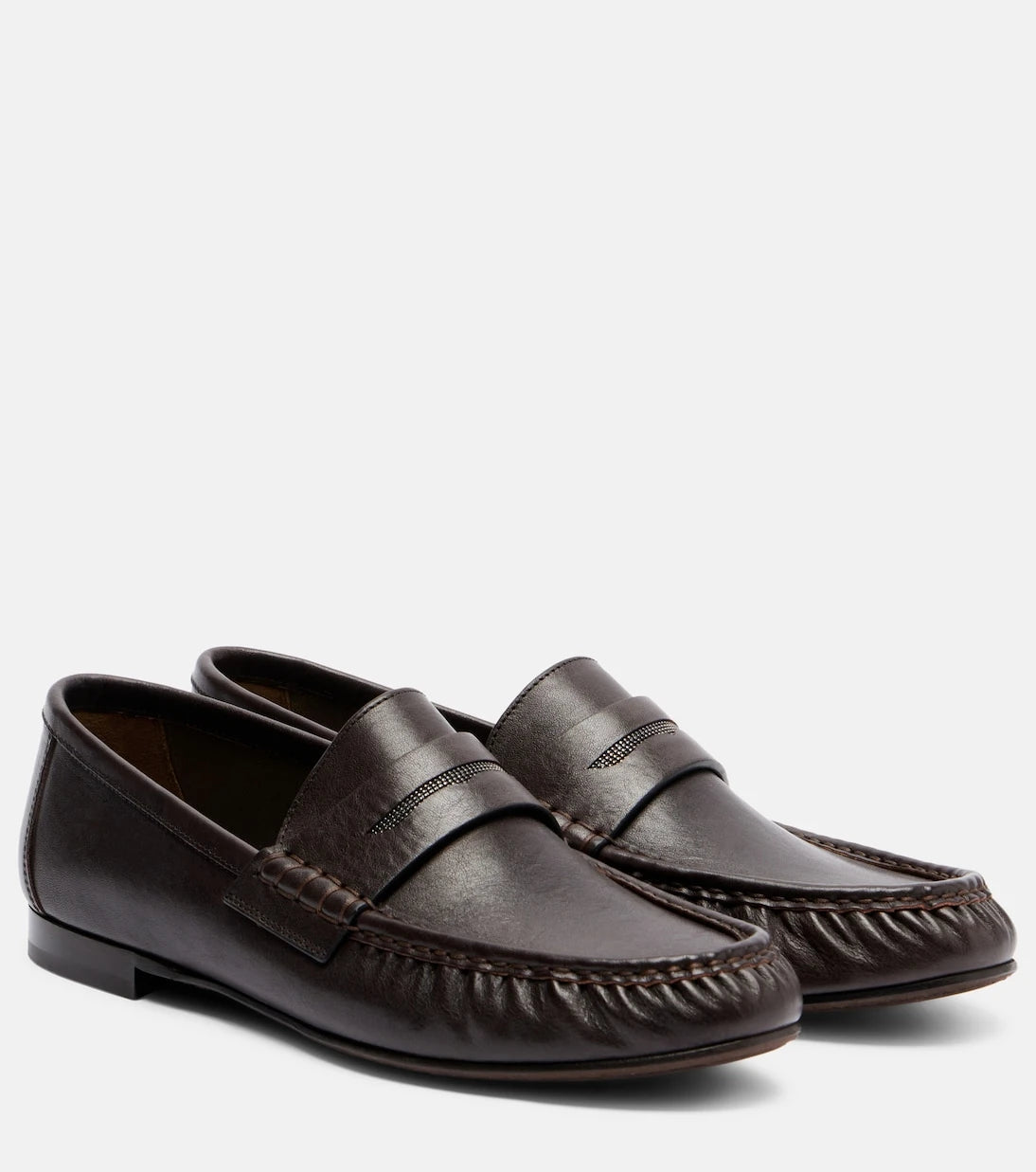 Brunello Cucinelli - Monili leather penny loafers