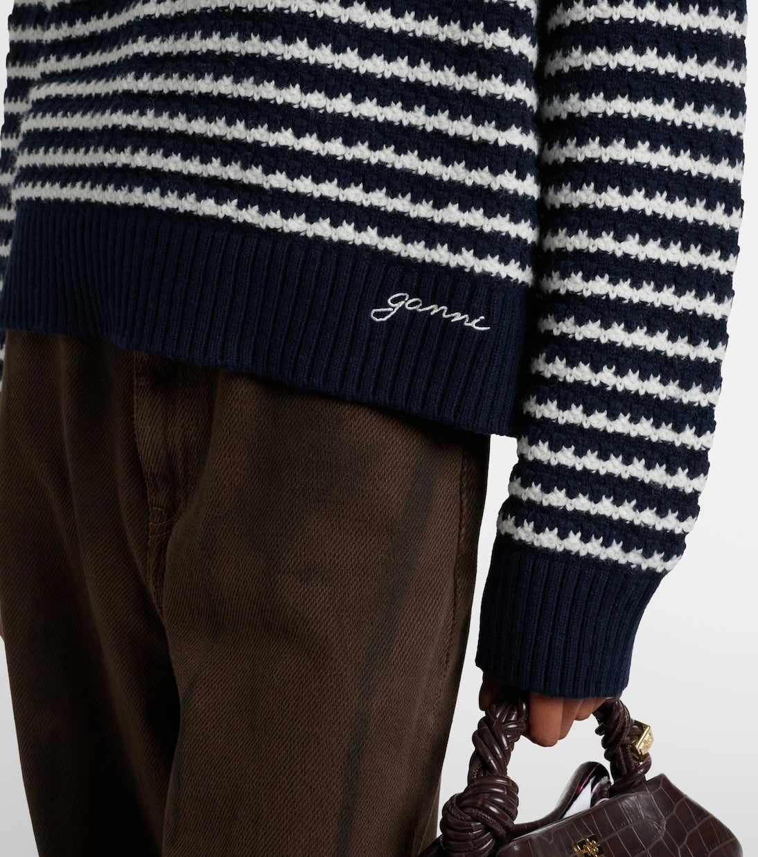 Ganni - Striped wool and cotton sweater