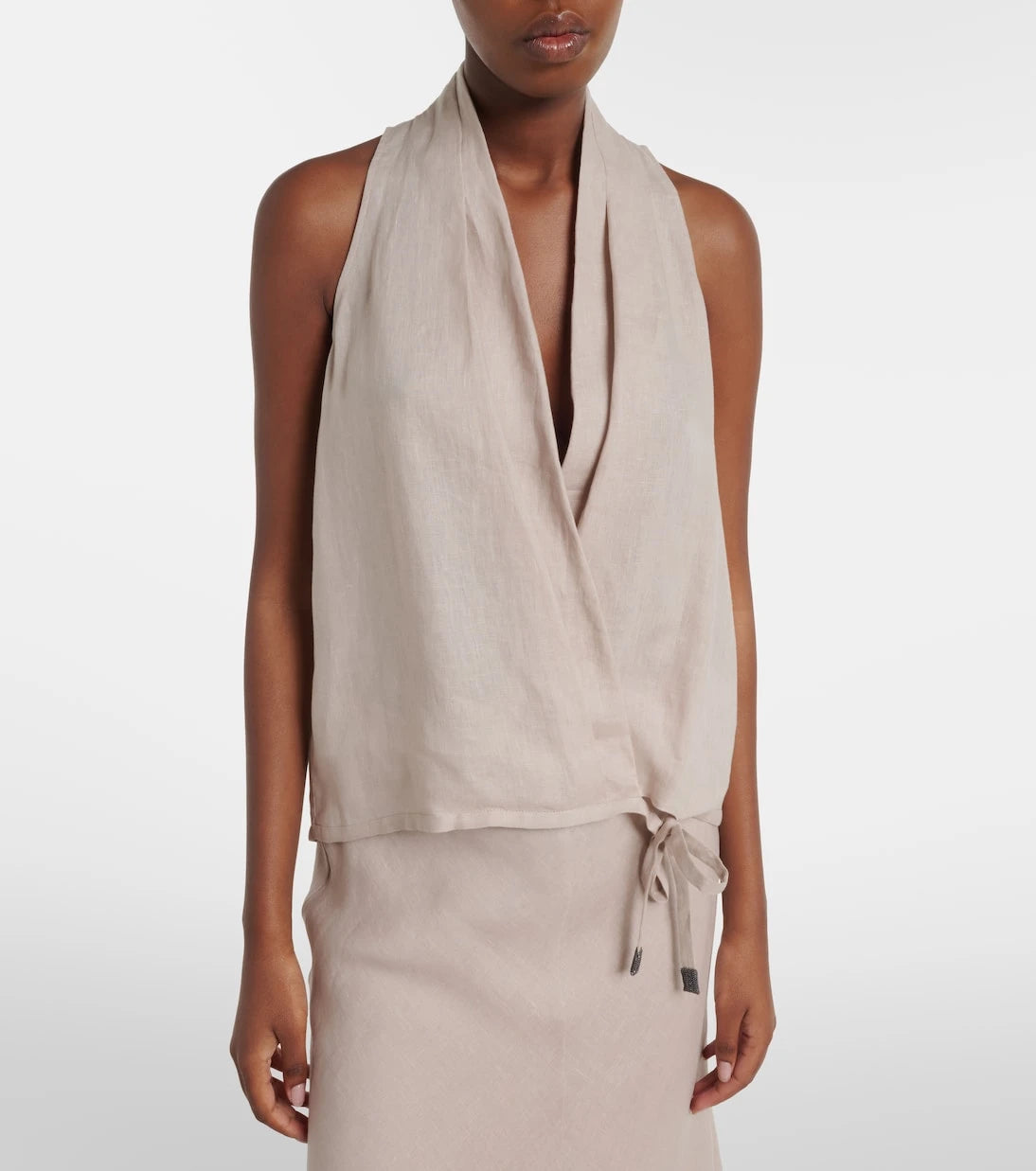 Brunello Cucinelli - Monili halterneck linen wrap top