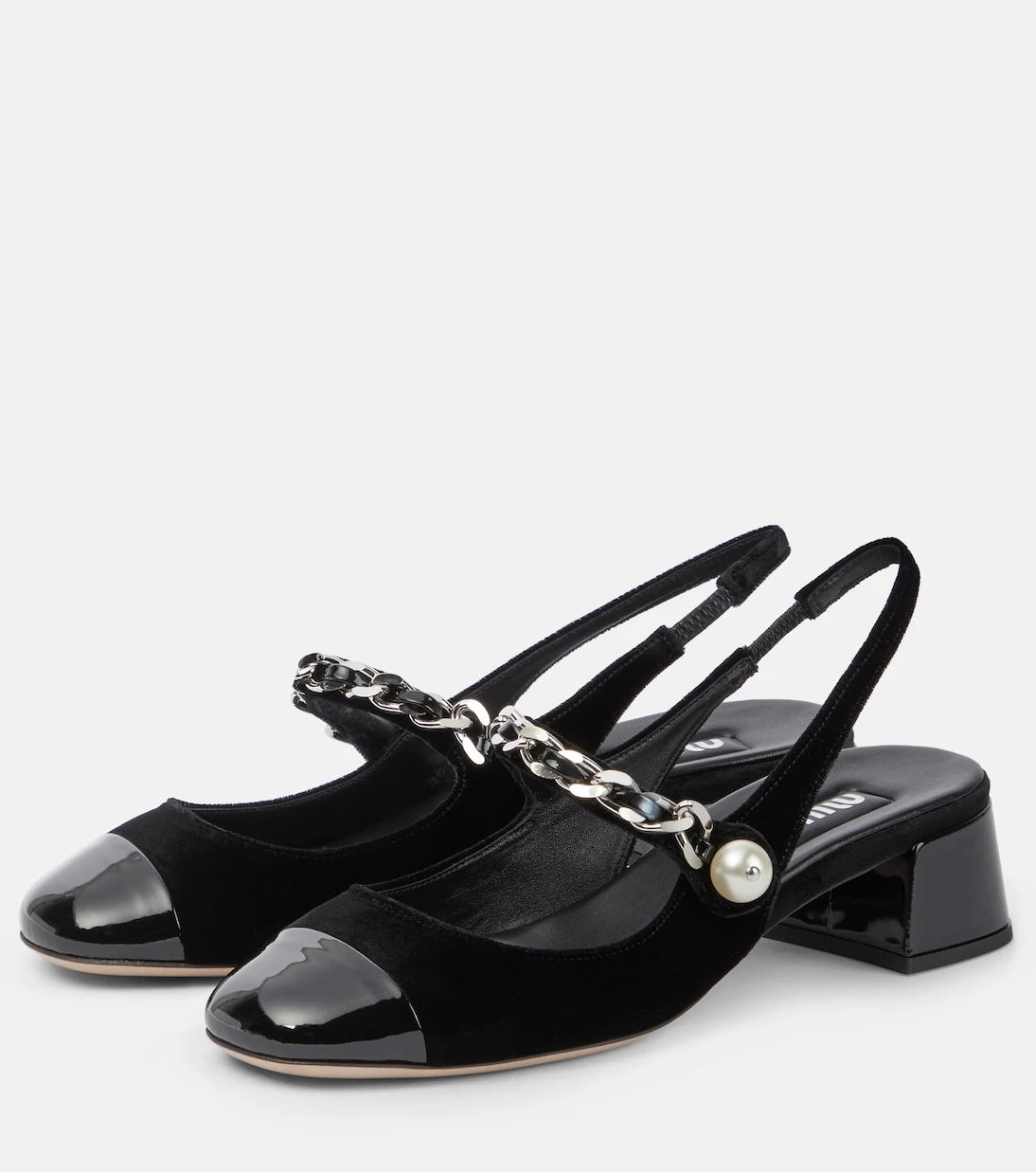 Miu Miu - Chain-detail velvet slingback pumps