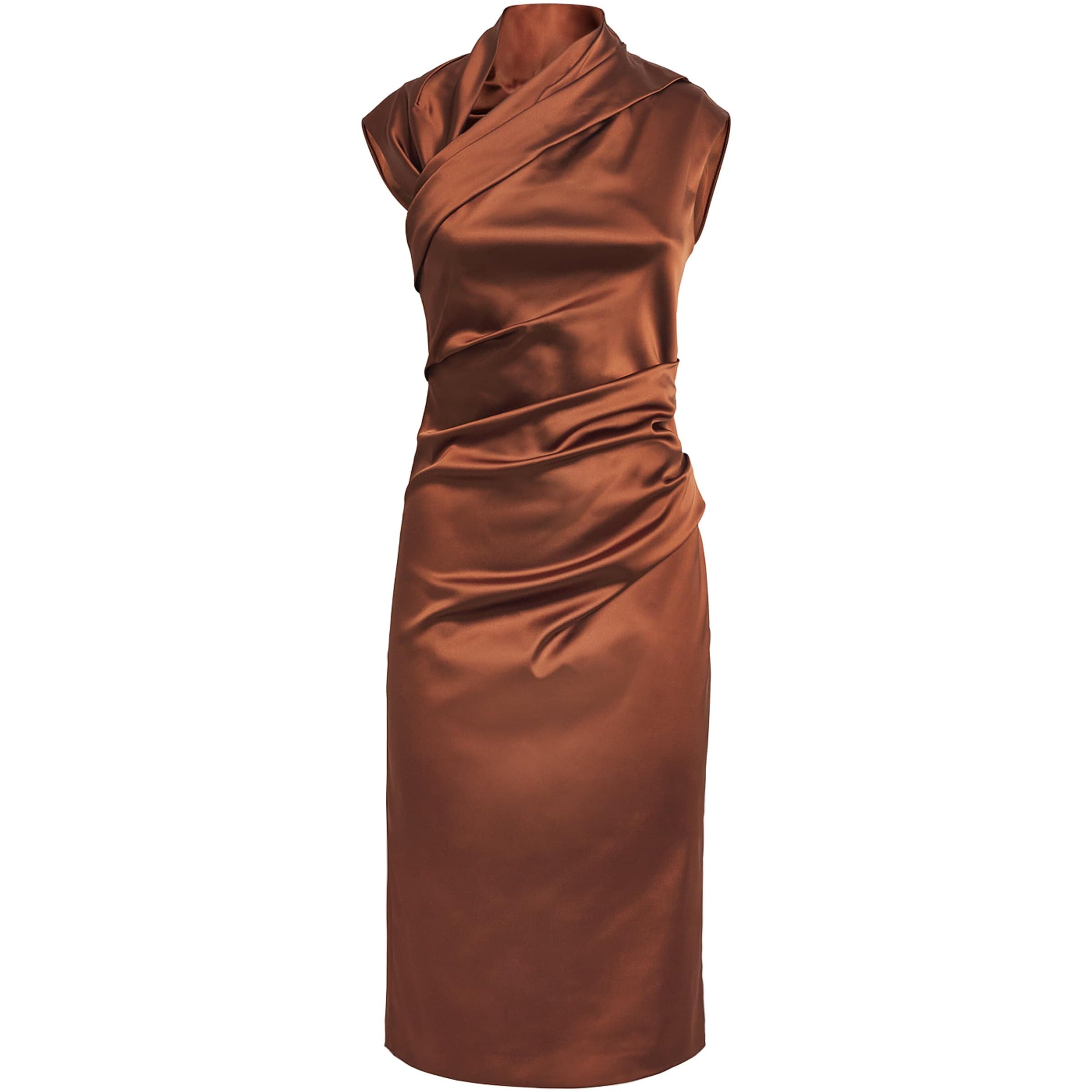 Max Mara Brown Satin Ruched Dress
