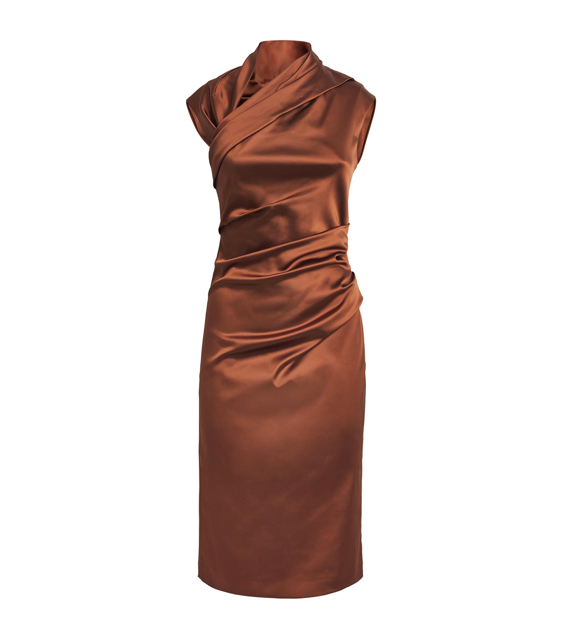 Max Mara Brown Satin Ruched Dress