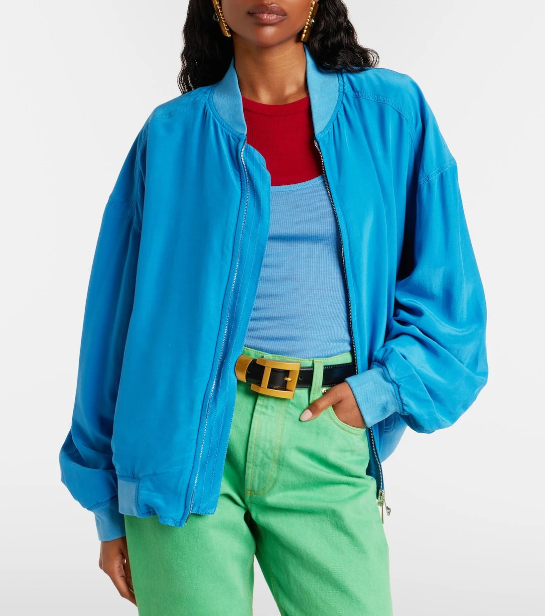 Versace - Oversized silk poplin blouson jacket