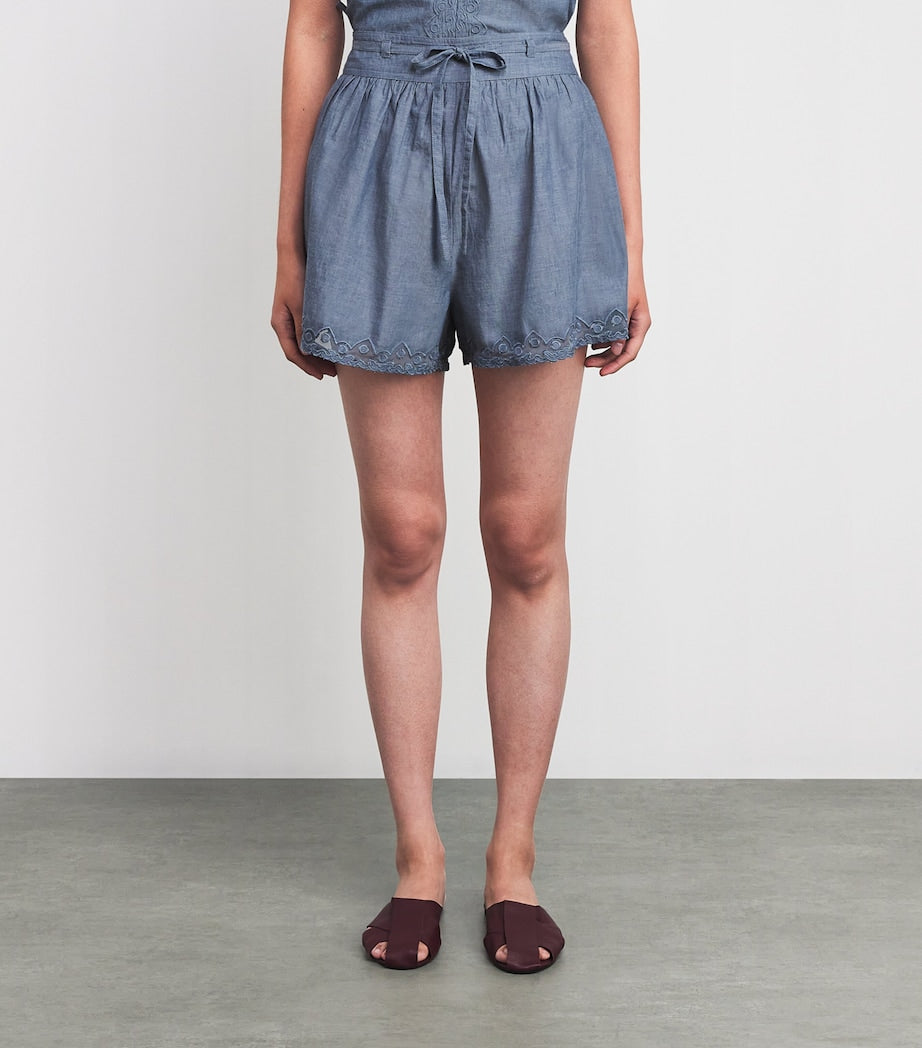 Blue Embroidered Elowen Shorts