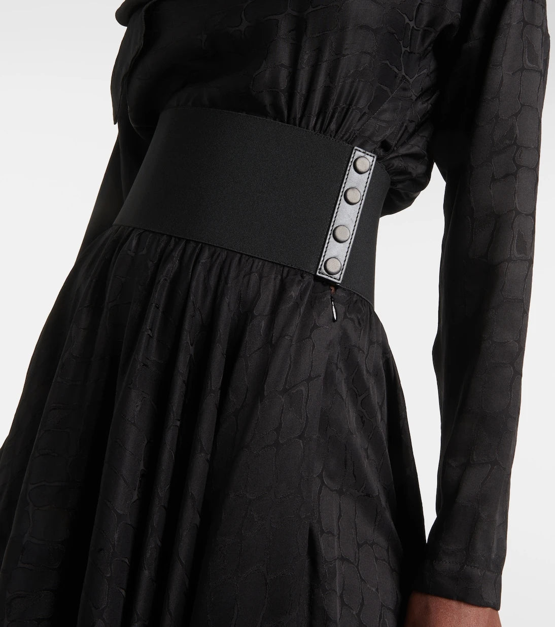Alaïa - فستان ميدي حريري بياقة مربوطة