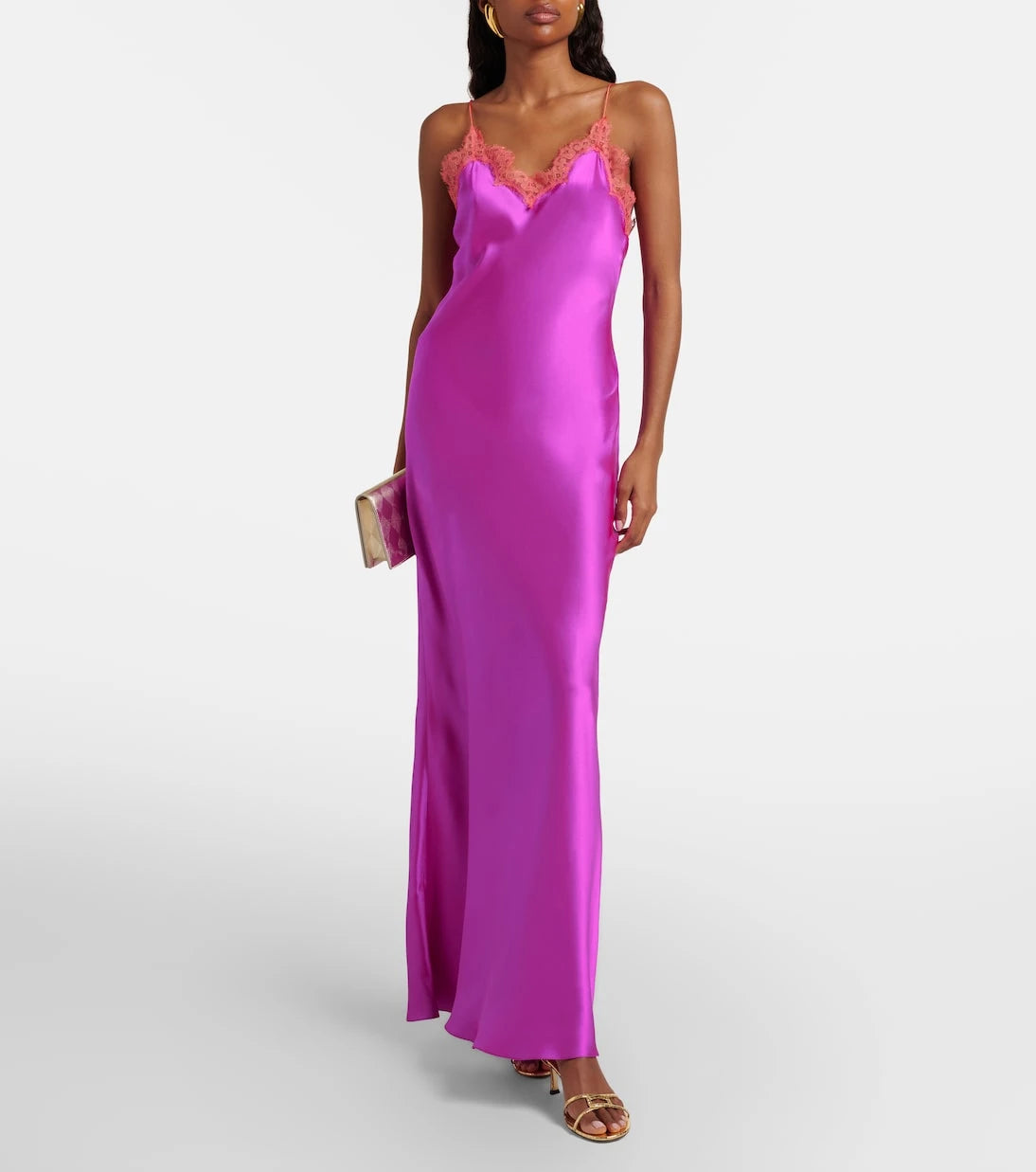 Roberto Cavalli - Lace-trimmed silk slip dress