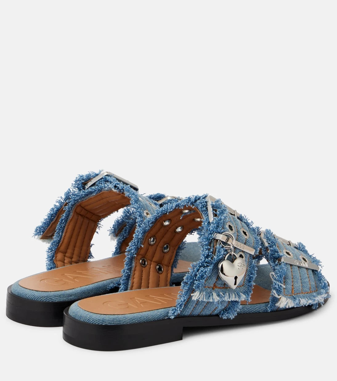 Ganni - Fringed denim sandals