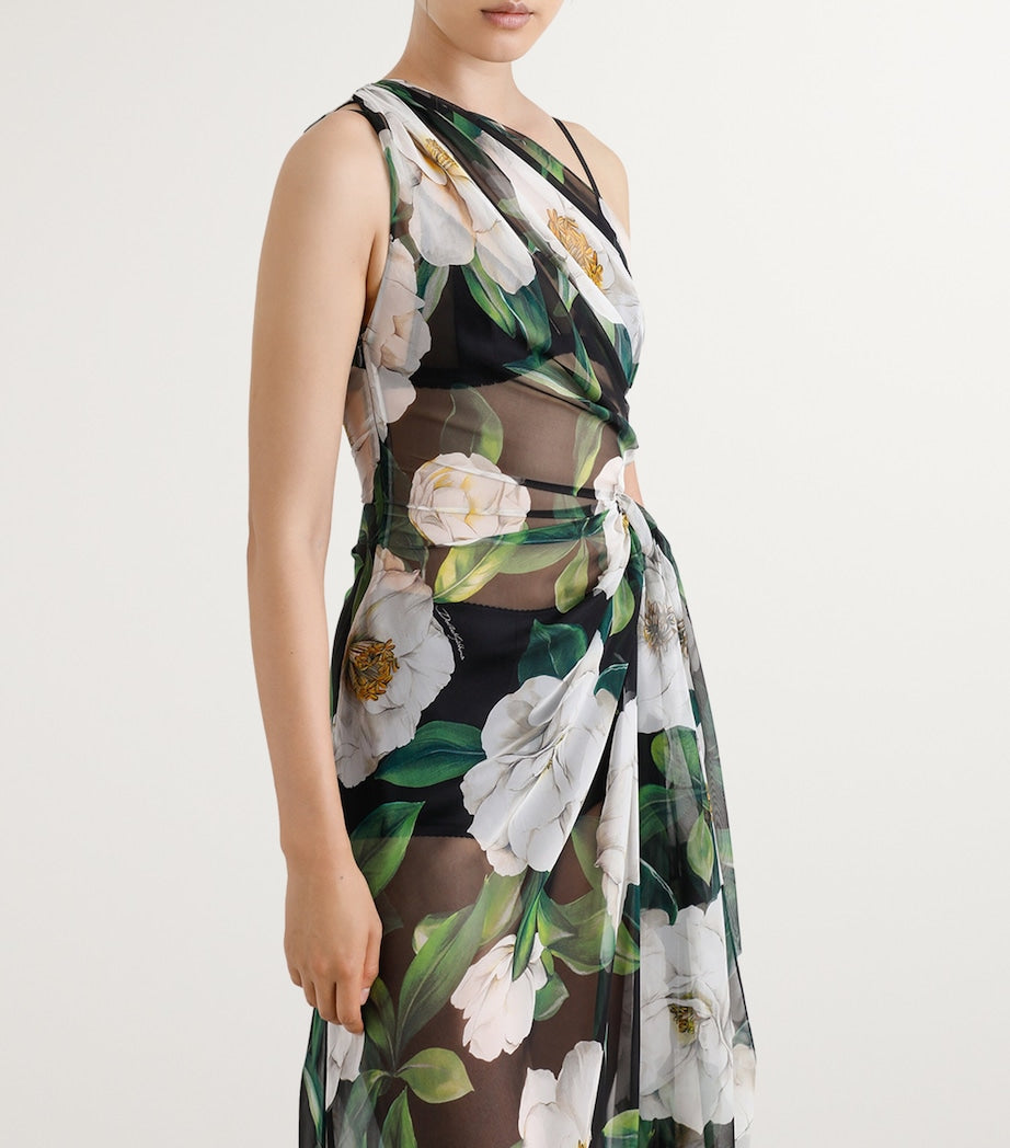 Multi Floral One-Shoulder Maxi Dress