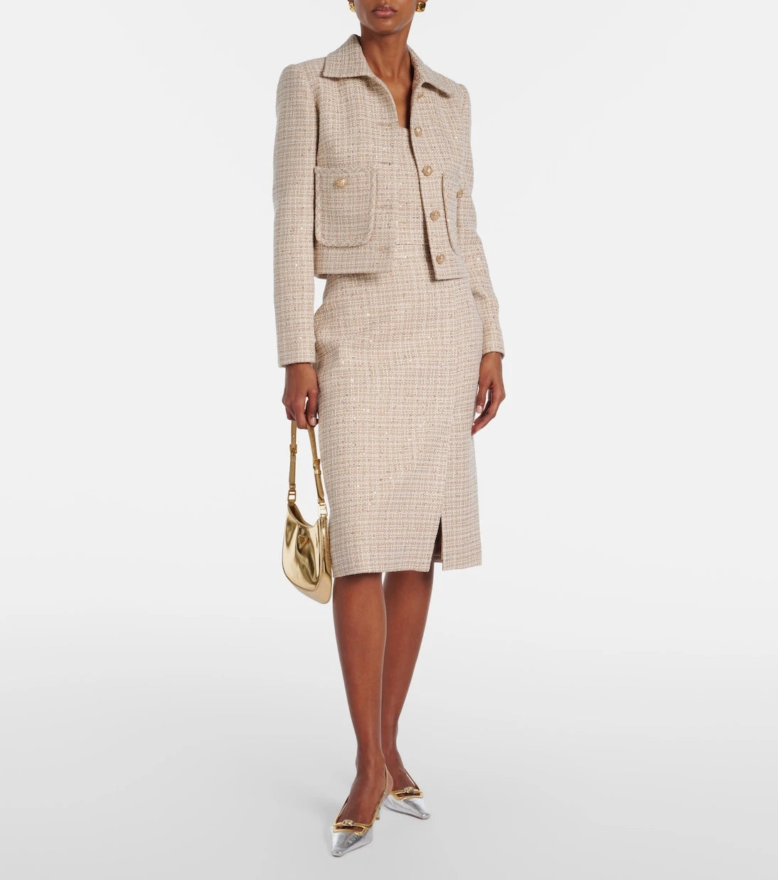 Elie Saab - Checked sequined tweed midi skirt