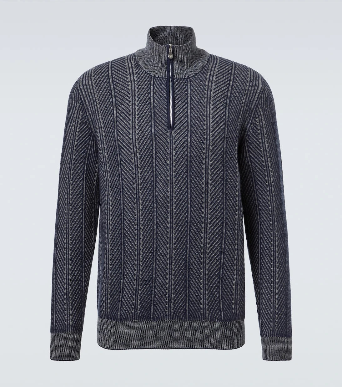 Brunello Cucinelli - Balıksırtı kaşmir yarım fermuarlı süveter