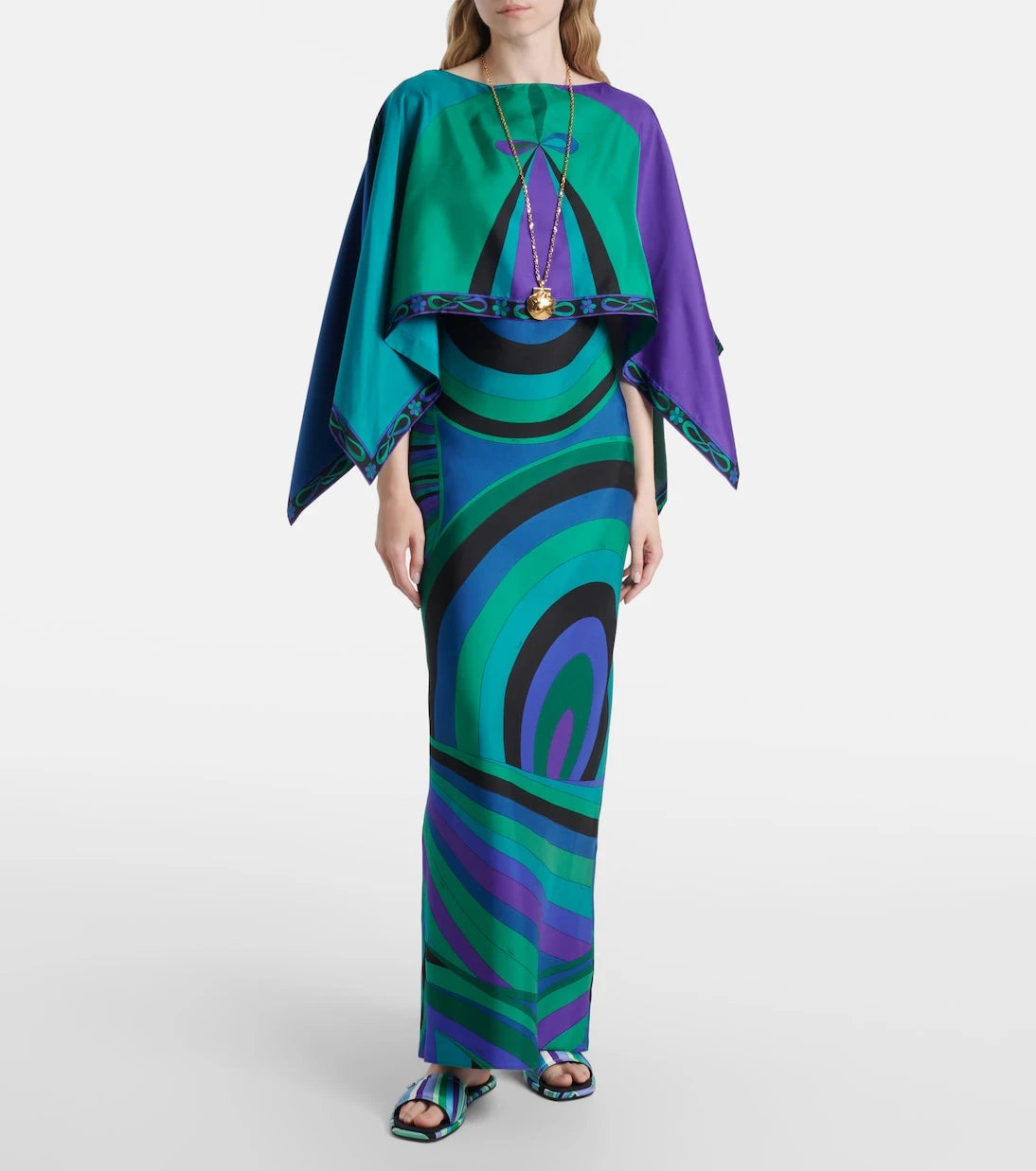 Pucci - Iride silk twill maxi dress and cape set