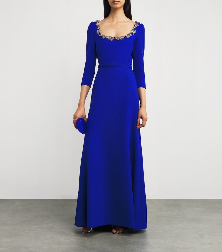 Blue Wool Embellished Gown