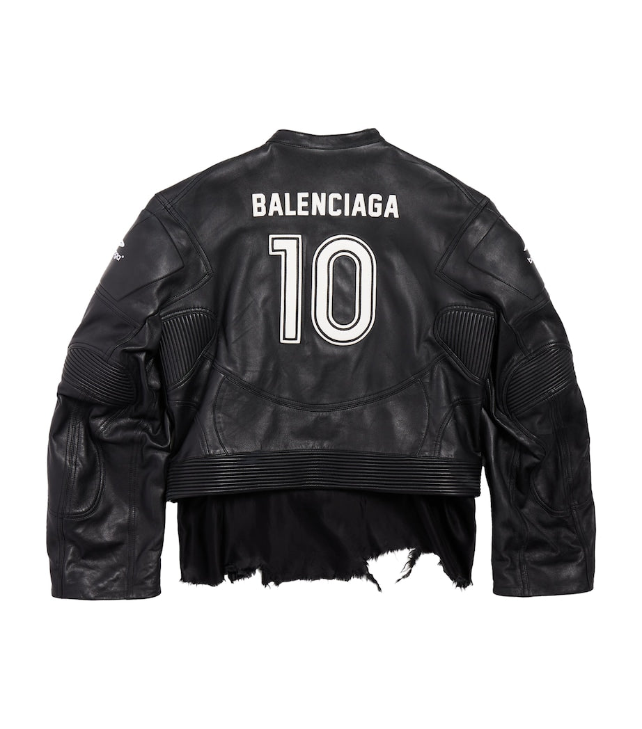 Balenciaga Black Leather Distressed Racer Jacket
