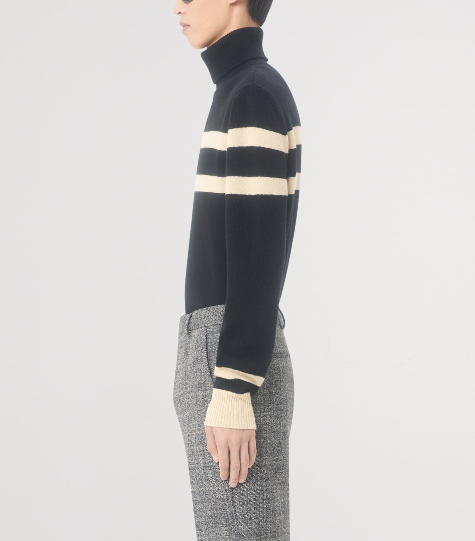 Valentino Garavani Black Virgin Wool Stripe Rollneck Sweater