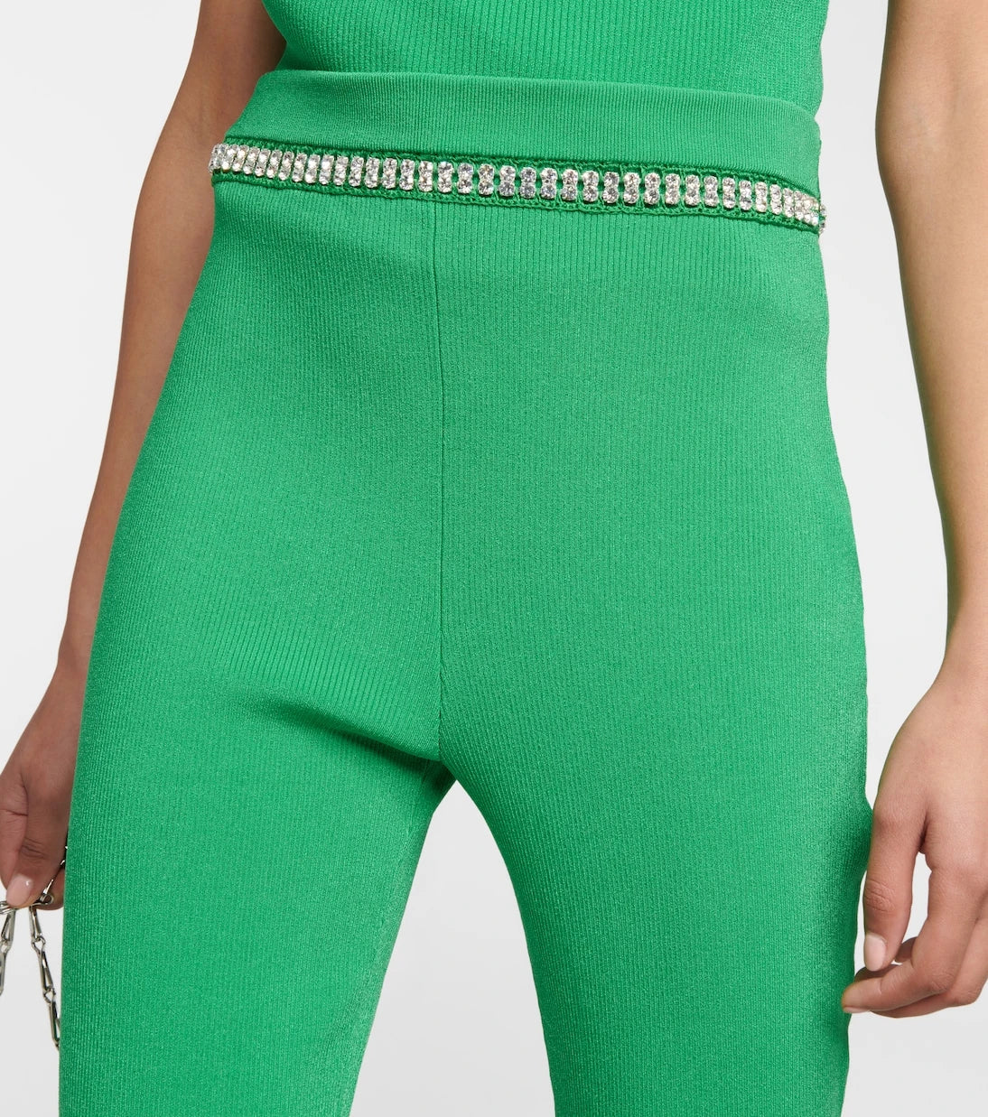 Rabanne - Embellished ribbed-knit flared pants