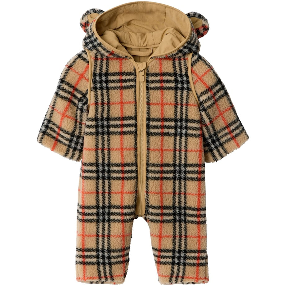 Burberry Kids Fleece Check Hooded Snowsuit (1-18 Months)
