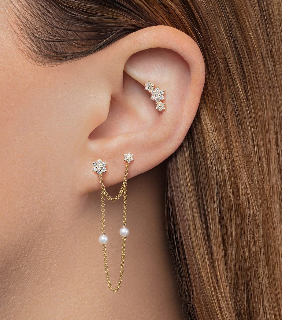 Maria Tash Yellow Gold Three Flower Garland Diamond Threaded Stud Earring