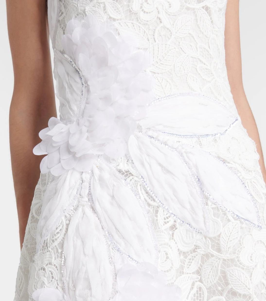 Costarellos - Floral-appliqué lace gown