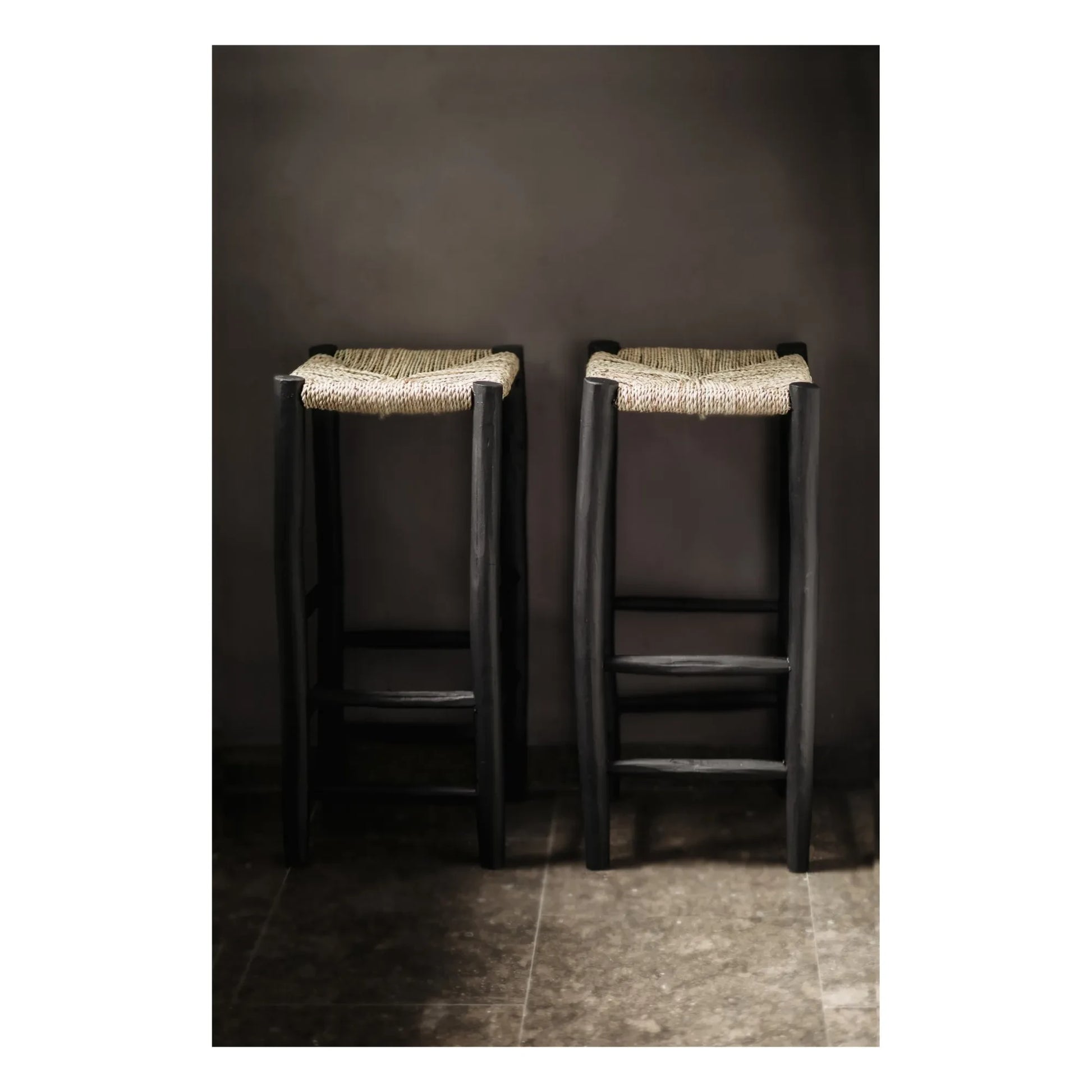 Cosydar - Palm Leaf and Painted Wood Stool | Black