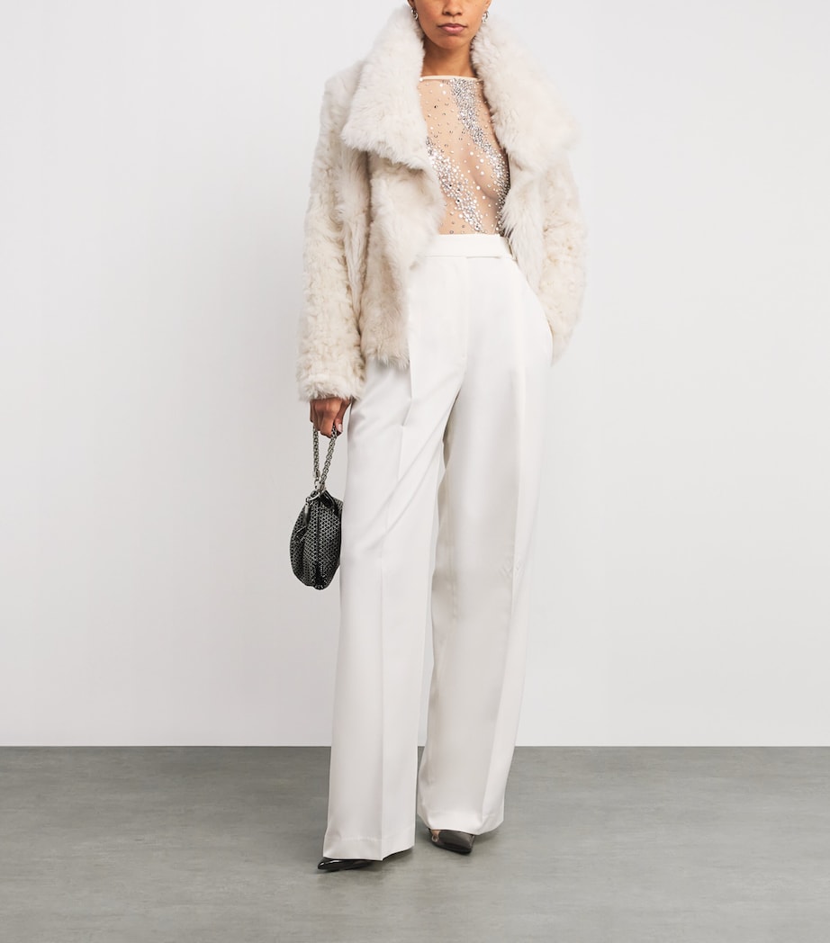 LAPOINTE Beige Rhinestone Swirl Bodysuit