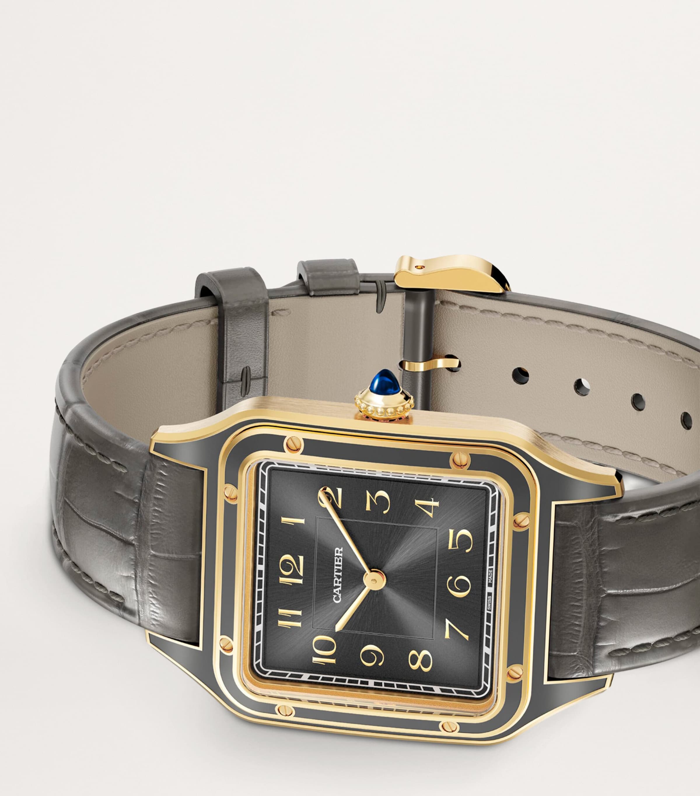 Large Yellow Gold and Sapphire Santos-Dumont Watch 43.5mm