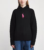 Black Wool-Cashmere Cable-Knit Pink Pony Hoodie
