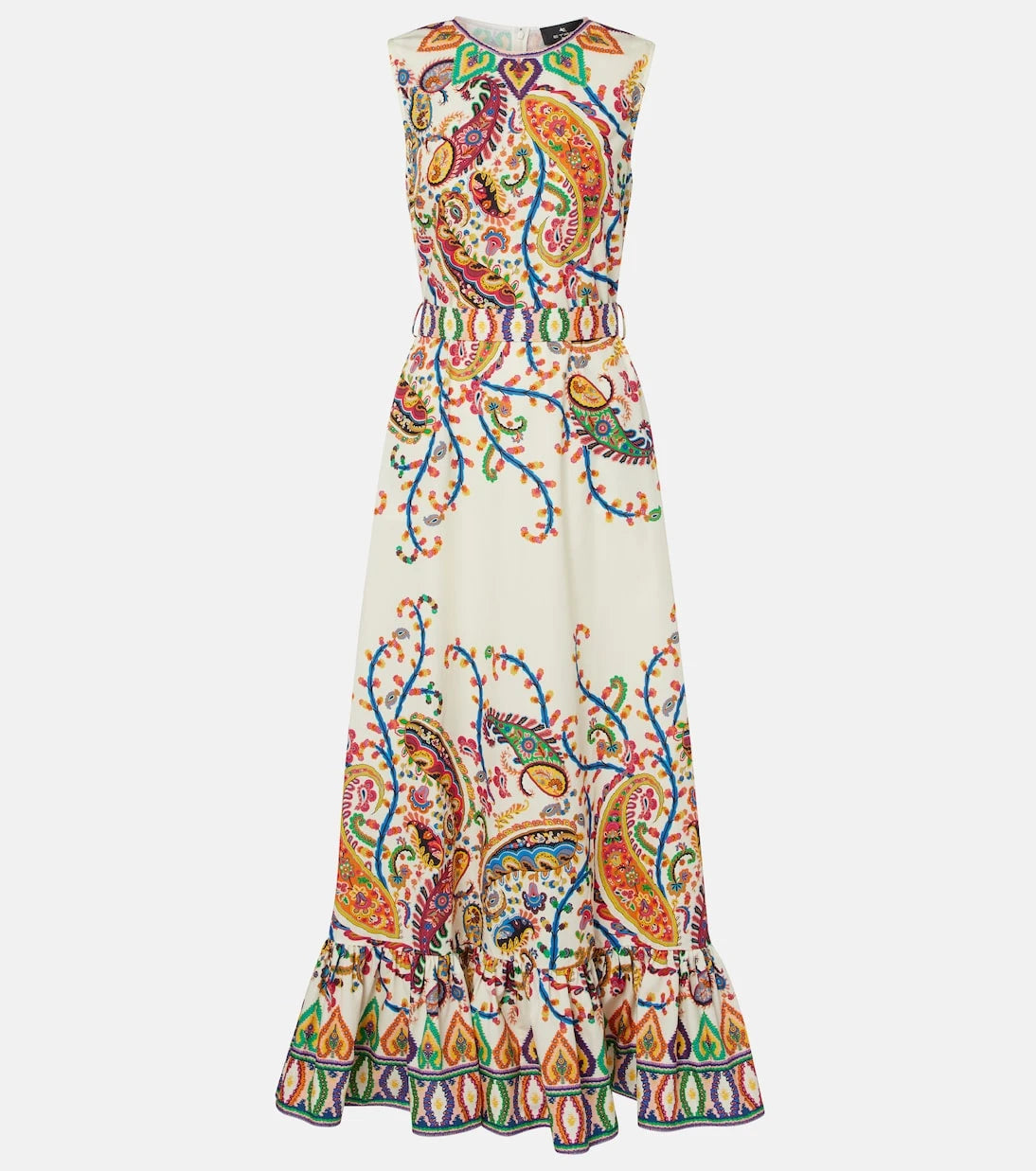 Etro - فستان ماكسي قطني مطبوع بحزام