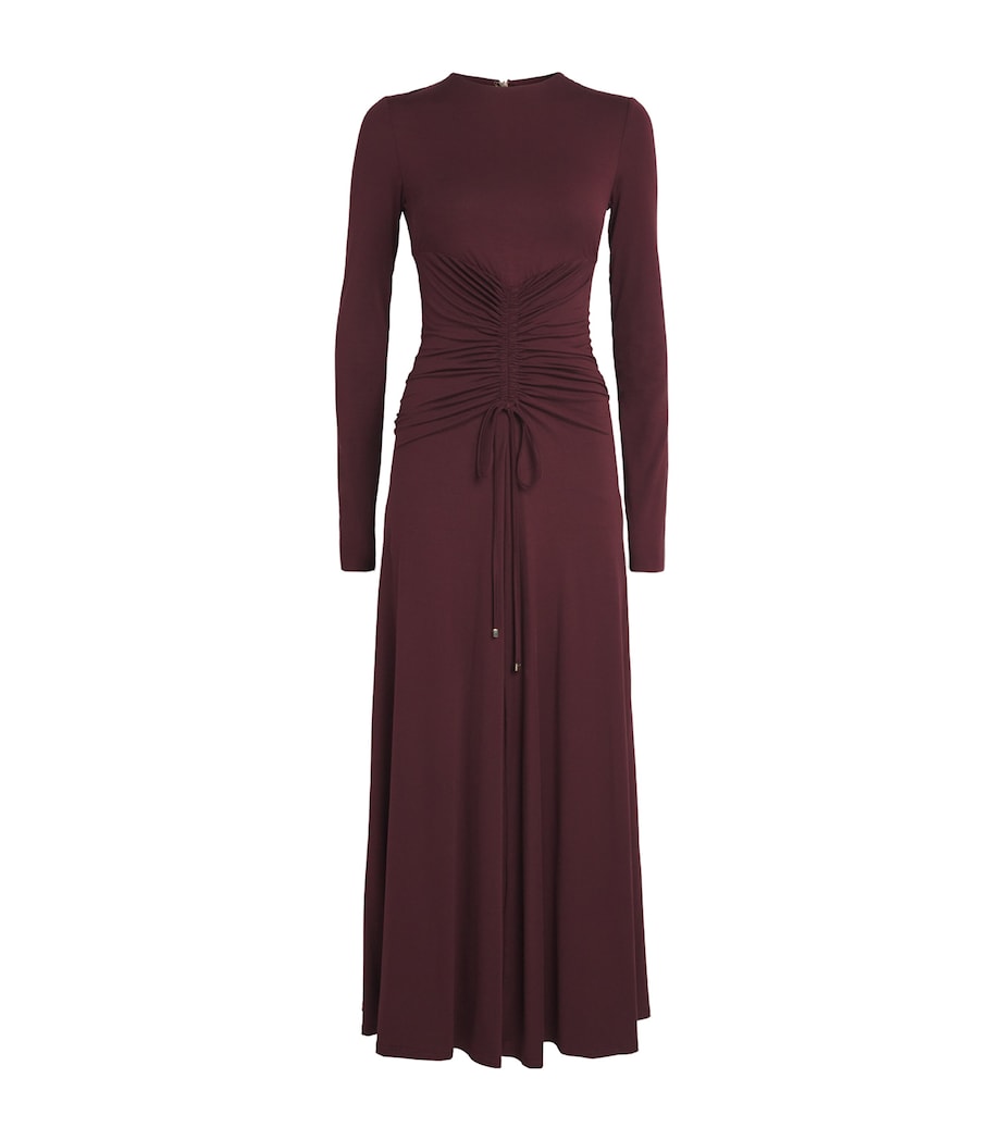 Max Mara Red Jersey Ruched Maxi Dress